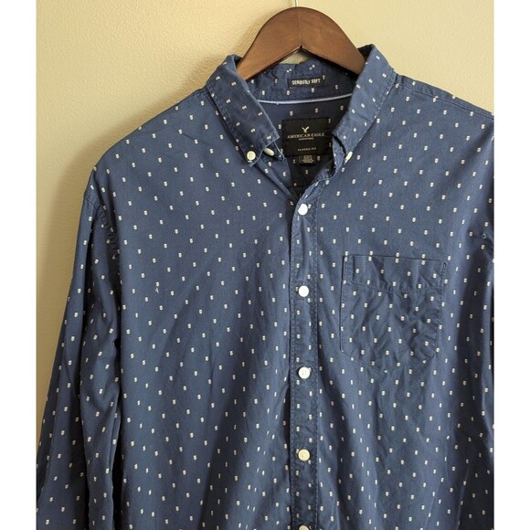 American Eagle Size Medium Mens Shirt Blue Button Down AE Seriously Soft Classic - Picture 3 of 5